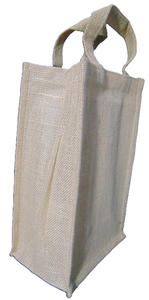 Bolsa de regalo de yute con mango de bambú de tamaño mediano al por mayor, superventas, embalaje de exhibición de ventana de arpillera geométrica para tres botellas de vino - Product Image 2