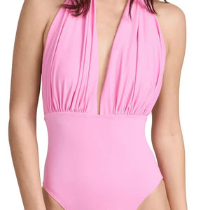 Nouveautés Maillot de bain une pièce pour femme taille XL avec bordure contrastée, dos nu en maille, bas de plage avec col montant, imprimé grande taille - Product Image 1