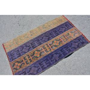 Tapis Turc Vintage 2,8 X 4,7ft Classique Bleu Orange Patchwork Design 10mm Laine Latex Support Rectangulaire Forme 10mm Peluche - Product Image 2