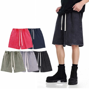 Short en coton avec cordon de serrage long délavé à l'acide personnalisé Oem pour hommes Fitness Sports Training Running Gym Pantalon court surdimensionné pour hommes - Product Image 1