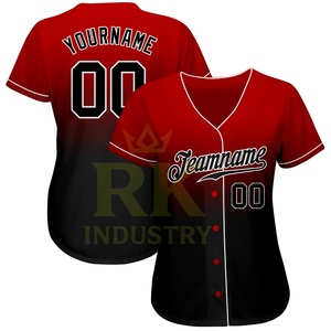 Camiseta de Béisbol de Diseño Auténtico, Color Rojo y Negro Degradado, con Logotipo Personalizado de Alta Calidad, Transpirable, Absorbe la Humedad, Talla Grande, Unisex - Product Image 2