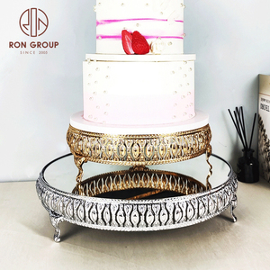 Plateau de présentation en métal pour gâteaux d'anniversaire et de mariage, plateau rond doré à 3 étages, ensemble de supports à gâteaux, plateau miroir - Product Image 3