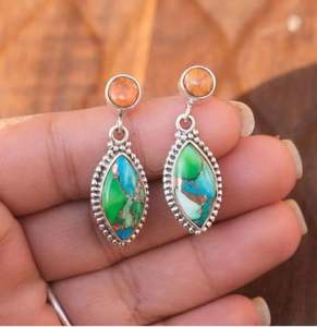 Orange Oyster Copper <b>Turquoise</b> & Green Blue Copper <b>Turquoise</b> <b>Stud</b> EarringsHandmade <b>Stud</b> <b>Earrings</b> Gift By Exporter - Product Image 4