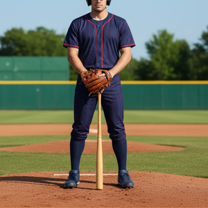 Uniforme de baseball professionnel bleu marine avec rayures rouges sublimées, maillot et pantalon - Product Image 4