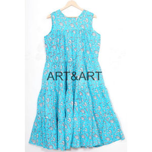 Robe d'été élégante et confortable pour femmes Handblock imprimé coton robes décontractées col rond Unique traditionnel sans manches grandes tailles - Product Image 4