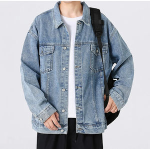 Venta al por mayor de alta calidad de lavado con ácido chaquetas de mezclilla para los hombres de gran tamaño chaqueta de mezclilla con capucha logotipo frontal de invierno de la calle estilo de lona - Product Image 4