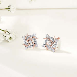 ต่างหูเพชรทรงกลมสีโรสโกลด์สำหรับผู้หญิง - Product Image 1