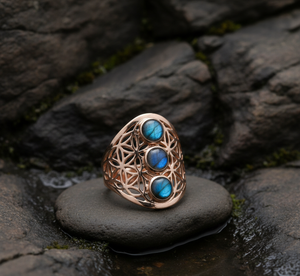 Bagues plaquées or rose en argent 925 avec lunette classique en labradorite - Product Image 4