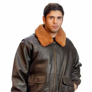 Chaqueta de vuelo de cuero Premium para hombre con Cuello de piel extraíble y estilo aviador clásico, ideal para clima frío y uso al aire libre - Product Image 1