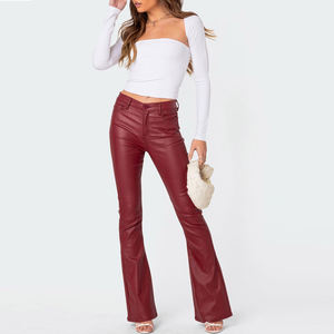 Pantalon en cuir véritable de matériel de toile de conception droite de haute qualité pour les femmes - Product Image 6