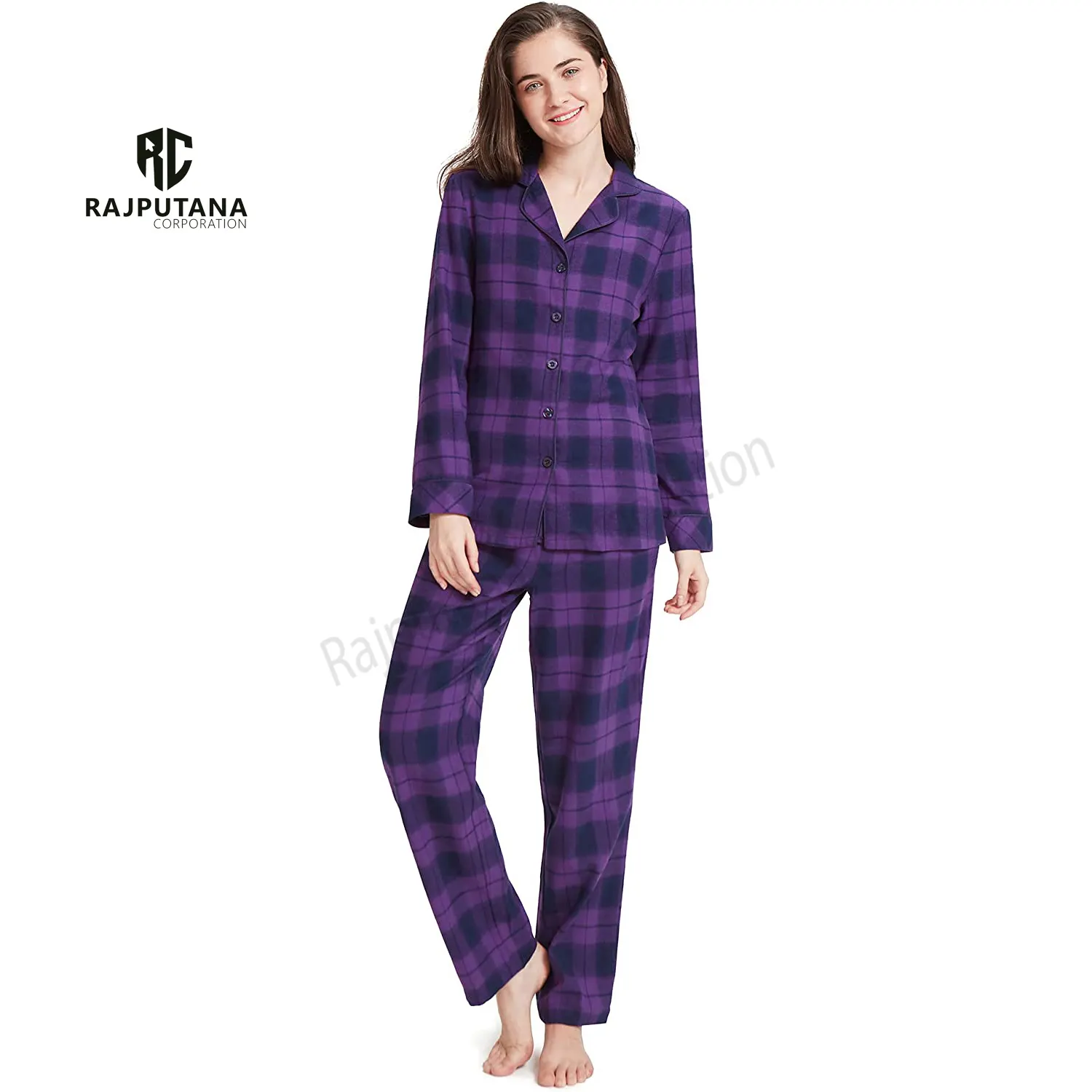 Premium kalite kadınlar ekose flanel pijama 2 parça Set | 100% pamuklu pazen ekose rahat uyku seti bayanlar için yetişkin kızlar