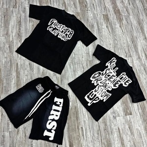 Streetwear fabricant personnalisé ensemble deux pièces de t-shirts et shorts d'été en coton pour hommes ensemble de shorts deux pièces sérigraphiés sur tout le territoire - Product Image 1