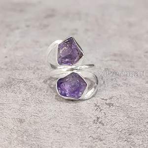 แหวนเงินแท้ 925 ประดับพลอยแอมะทิสต์ธรรมชาติ สำหรับผู้หญิง ของขวัญวันเกิดเดือนกุมภาพันธ์ ของขวัญคริสต์มาส เครื่องประดับทำมือ - Product Image 4