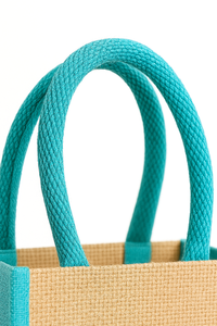 Bolsa de compras de yute biodegradable respetuosa con el medio ambiente, patrón geométrico, logotipo de colores personalizable para embalaje minorista de comestibles - Product Image 4