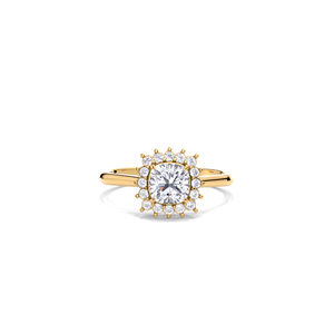 Élégante bague halo en diamant taille coussin 1,28 carats |   Bague d'anniversaire Halo carrée en or jaune, blanc et rose 9 carats - Product Image 6
