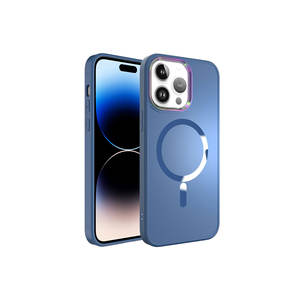Coque en silicone bleu Sierra avec placage spécial pour iPhone 14 Pro Max, compatible avec la recharge sans fil MagSafe, style Netzy SAFRA - Product Image 1