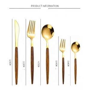 Vente en gros de couverts de restaurant Royal Couverts entièrement en métal en acier inoxydable avec manche en bois plaqué or de qualité supérieure - Product Image 6