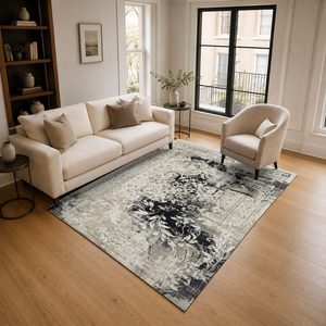 Alfombra de Chenilla Lavable a Máquina con Estampado Digital Tradicional Anatolia en Gris Plateado, Antideslizante, Modelo LXDP-0071 de RUGS DEPOT, Venta al Por Mayor - Product Image 2