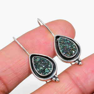 Peacock Titanium Agate Drusy Gemstone 925 Sterling Silver Handmade Drop Dangle Boucle d'oreille Bijoux en argent Prix de gros - Product Image 3