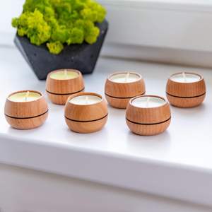 Candelabros de madera hechos a mano para velas votivas y velas de té Juego de 6 candelabros indios hechos a mano - Product Image 5