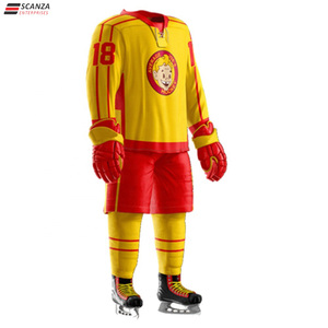 Ensembles d'uniformes de hockey sur glace rouge personnalisables 100% Polyester Logo personnalisé Nom de l'équipe Séchage rapide Respirant Approprié à l'âge Unisexe Adulte - Product Image 2