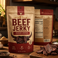 Sacs d'emballage personnalisés en papier kraft avec fenêtre pour viande séchée, biltong et bœuf séché, avec fermeture à zip