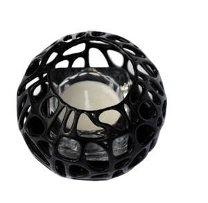 Glass <b>Tealight</b> <b>Holder</b> With Candle Colorful Frosted Amber Black Clear Valentine Print Handmade Silk Metal Cylinder - Product Image 1