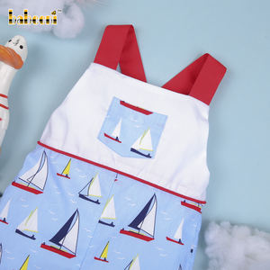 Venta al por mayor ODM: Pelele de verano para niño con estampado de velero, bordado a mano personalizado, tela de algodón y elastano de lujo, certificado OEKO-TEX - Product Image 4