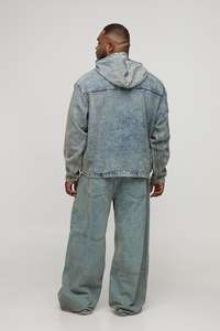 Men's 100% Cotton <b>Denim</b> <b>Washed</b> With Dual Pockets Zip Up High Street Style Hood Jean <b>Denim</b> <b>Jacket</b> For Men Custom Made - Product Image 4