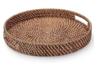 Plateau carré en rotin simple plateau de service tissé léger pour collations boissons cuisine décor thé café petit déjeuner affichage - Product Image 4