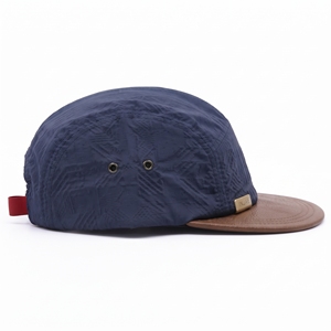 Casquette 5 panneaux personnalisable avec logo, bleu marine, visière en nylon marron, respirante, imperméable, réglable, unisexe, décontractée, pour le printemps et l'été - Product Image 4