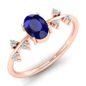 Anillo de Compromiso REYES con Zafiro Azul de Corte Ovalado de 0.75 Quilates Personalizado en Plata de Ley 925, Joyería Fina con Moissanita - Product Image 2