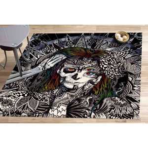 Tapis imprimé avec dessin de femme crâne, art moderne abstrait, tapis à poils doux - Product Image 3