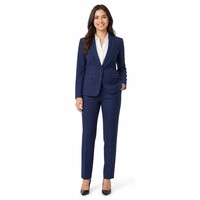 Ensemble de costume bleu marine pour femme : blazer ajusté et pantalon droit à revers crantés – Tenue de travail formelle pour le bureau