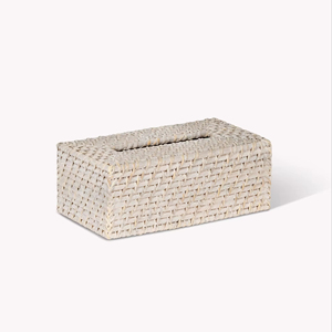 Boîte à mouchoirs rectangulaire en rotin, blanche, faite à la main, boîte de rangement écologique, décoration naturelle pour la maison et la maison, vente en gros du Vietnam - Product Image 1