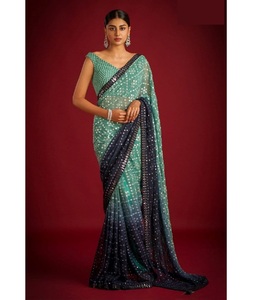 Indian Party Wear Fancy Soft Georgette Fabric Saree Colecciones con hilo de secuencia pesada Bordado Trabajo Saree y blusa - Product Image 1