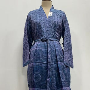 Indian Silk Solid Patchwork Long V-neck <b>Kimono</b> Boho Robe Summer <b>Beach</b> Cover Comfortable Dressing Gown Handmade Maternity Wear - Product Image 1