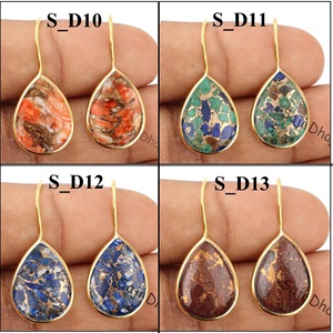 2025 Best Selling 925 Sterling Silver Women Party <b>Dangle</b> Wholesale Hoop Women <b>Earrings</b> Lapis Lazuli Pear (12x16mm) Third Party - Product Image 5