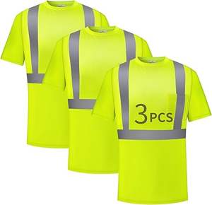 Venta al por mayor de ropa de trabajo personalizada de dos tonos de rayas reflectantes camisa de trabajo de seguridad de poliéster de secado rápido de alta visibilidad de manga corta - Product Image 1