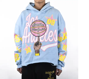 Top Selling Cut Edge 3D Puff Printing Heavy Weight Recortado Raw Hem Pullover Sudadera con capucha de gran tamaño para hombre - Product Image 3