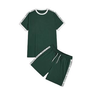 Vêtements de sport en coton personnalisés en gros, ensemble de survêtement, haut à manches courtes et short à cordon de serrage, respirant - Product Image 1