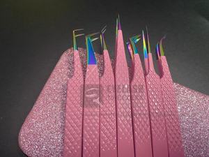 Baby Pink Rainbow Tip Stainless Steel Private Label Eyelash Extension <b>Tweezers</b> Non Fiber tip Lash Extensions <b>Tweezers</b> - Product Image 4