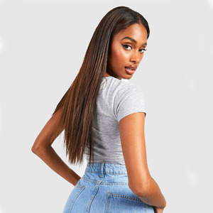 Vente en gros femmes gris couleur 100% coton vierge col rond longueur courte t-shirt à vendre par Sportar International - Product Image 3