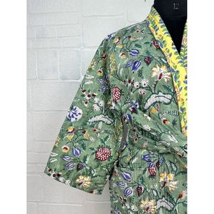 Giacca da donna Kantha in puro cotone, verde pastello, motivo scimmia, kimono lungo reversibile - <span class=keywords><strong>1</strong></span> pezzo - Product Image 3
