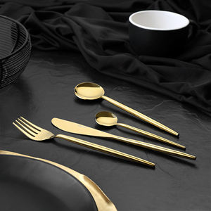 Elegante juego de cubiertos de acero inoxidable de estilo ovalado Belle, cubiertos de diseño para restaurantes, hoteles, acabado dorado brillante para fiestas - Product Image 3