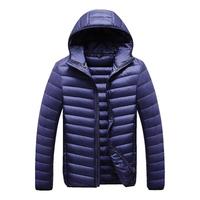 Veste matelassée personnalisée pour homme, bleu marine, imprimé léopard, doublure blanche, capuche, manteau d'hiver chaud, rembourrage matelassé, emballage en forme de tambour