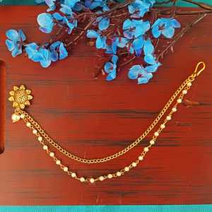 Indain Ethnic Jewelry Supplier Kundan Crystal Stud Wedding <b>Nose</b> Pin Faux Pearl Layered Head Chain Jewellery Set for Women - Product Image 2