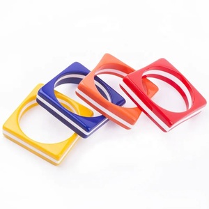 New Geometric Acrylic Bangle <b>Bracelets</b> Colorful Square Design Unisex Casual Sporty Jewelry <b>Red</b> Blue Yellow Orange for Woman - Product Image 1
