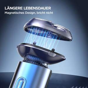 Mini Afeitadora Eléctrica Azul para Hombre con Cabezales Magnéticos de Triple Cuchilla, Afeitado en Seco y Húmedo, Bloqueo de Viaje, Resistente al Agua IPX7, Fuente de Alimentación USB - Product Image 6