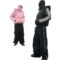 Veste d'hiver rembourrée rose personnalisée OEM avec capuche amovible, bande latérale sur la manche, cordon de serrage, manteau matelassé chaud pour homme